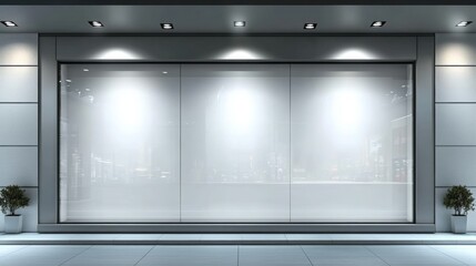 Poster - minimalistic large white wall with three square lights illuminating a blank space perfect for displa