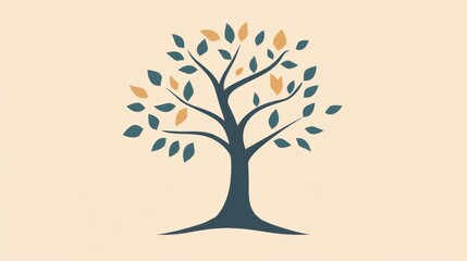 Aufkleber - Stylized tree icon with a blend of branches, leaves, and warm colors representing nature and growth. Generative AI