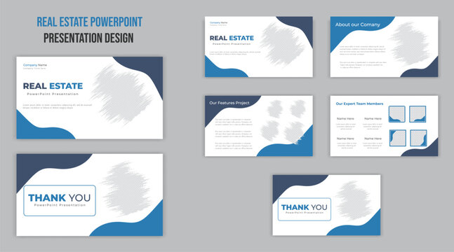 Powerpoint presentation templates set for business and real estate. Use for keynote presentation, brochure design, website slider, landing page, annual report, company profile, social media banner