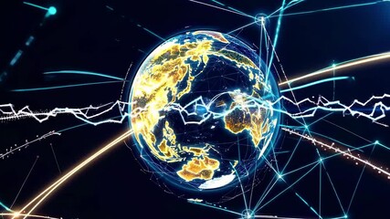 Poster - Exploring the interconnected global technology landscape through vibrant visual networks and dynamic data flows