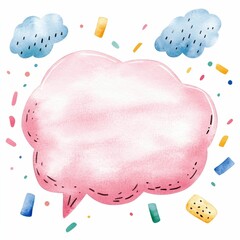 Poster - Vibrant watercolor square speech bubble with rounded corners  decorated with playful confetti and warm pastel tones  creating a creative  abstract  and background for stationery  invitation