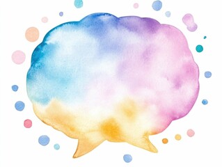 Poster - This vibrant and whimsical watercolor depicts a circular speech bubble or thought cloud with a soft  polka dot pattern and glowing highlights  all rendered in a cheerful palette of pastel colors