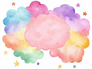 Aufkleber - vibrant watercolor circular speech bubble with soft polka dots and glowing highlights painted in a c