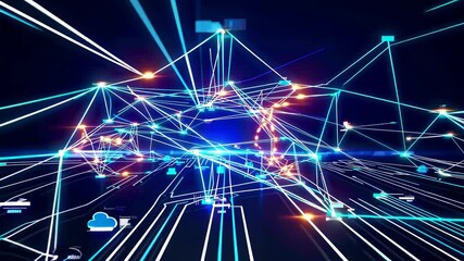 Fototapete - Dynamic network visualization showing connections and data flow in a digital environment