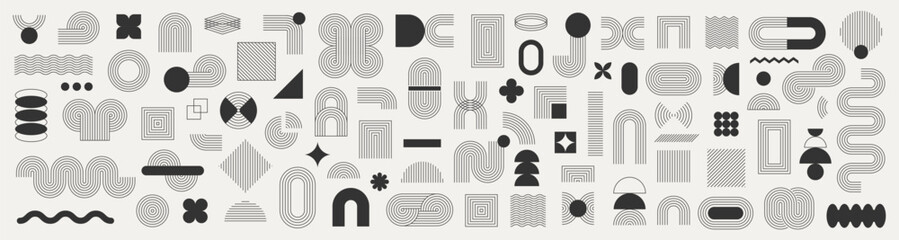 Wall Mural - set of abstract graphic element. geometric shapes. memphis design, sticker pack, y2k, aesthetics, br