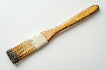 Poster - Wooden paintbrush with bristles showcasing wear and tear in a simple setting
