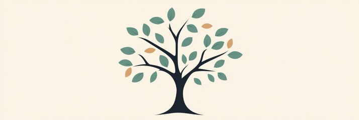 Aufkleber - Tree icon featuring branches and leaves in a minimalist style on a light background. Generative AI