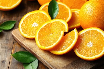 Canvas Print - Sliced Oranges on Wooden Cutting Board