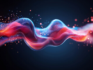 Poster - Flowing waves of vibrant colors create a dynamic digital landscape illustrating the concept of futurism and abstract chaos in design, evoking a sense of movement and energy