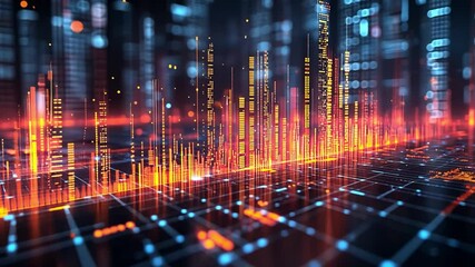 Poster - vibrant futuristic city skyline representing data analysis and technological advancement