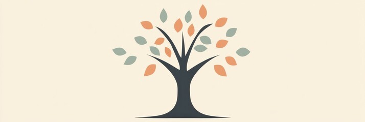 Poster - Stylized tree icon with branching design and colorful leaves representing nature and growth. Generative AI