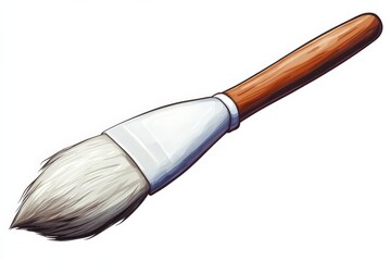 Poster - Artistic brush with a wooden handle and soft bristles for painting details or creating textures in various artistic projects