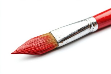 Poster - Crafting with a vibrant red paint brush highlighting artistic creativity and precision in a close-up setting