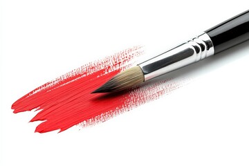 Poster - Brush applying vibrant red paint on a clean surface for artistic creation