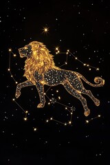 Wall Mural - golden lion with starry sky