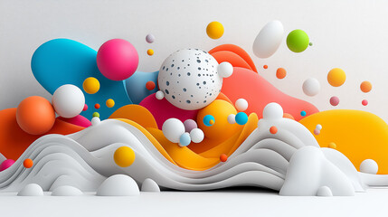 Poster - Vibrant abstract composition with colorful shapes and dynamic forms capturing playful chaos in a digital paper art style