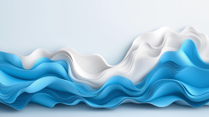Poster - Digital paper art featuring flowing waves of blue and white, creating an abstract composition that evokes a sense of calm and tranquility in a modern setting