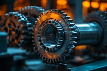 Aufkleber - Industrial gears showcase intricate design and precision engineering in a modern manufacturing facility