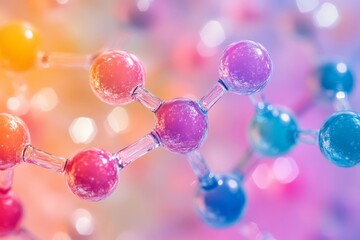 Fototapete - Colorful molecular structures illuminated with vibrant light in a creative science background