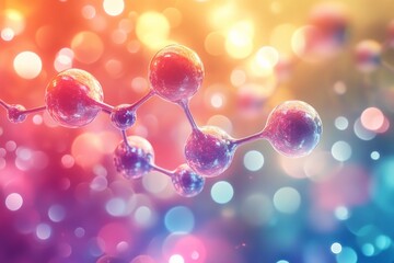 Aufkleber - Molecule structure surrounded by colorful bokeh lights in a vibrant and dynamic setting
