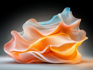 Poster - Dynamic light and shadow effects create a vibrant, abstract form that appears fluid and organic, showcasing intricate layering and glowing hues of orange and blue