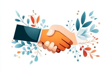 Aufkleber - A flat design of a handshake between a consultant and a client, with bold, clean lines and a muted color palette symbolizing trust and collaboration