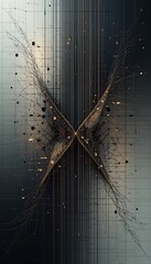 Poster - Abstract Gold Butterfly Network Grid Design