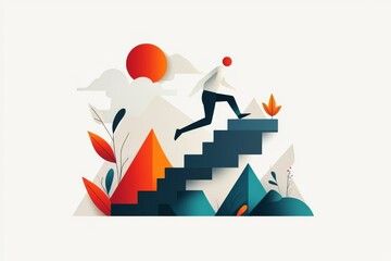 Poster - A flat icon-style depiction of a stumbling figure on a staircase, using clean lines and muted tones to convey a setback