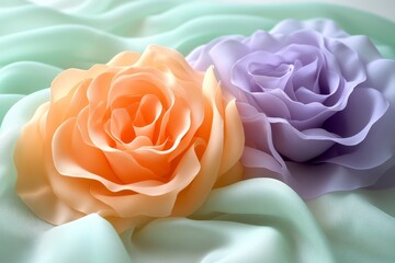 Aufkleber - Elegant pastel roses resting on soft fabric create a serene and artistic display