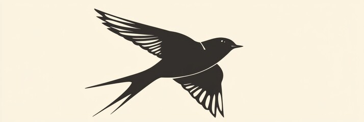 Aufkleber - Elegant black bird soaring gracefully in a light background during a serene moment. Generative AI