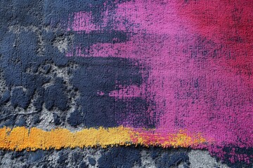 Poster - Colorful abstract pattern with vibrant hues of pink, orange, and blue found on textured surface in urban setting