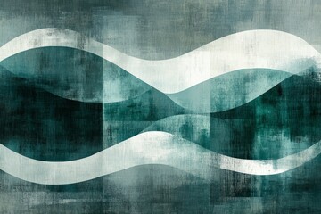 Poster - Abstract artwork featuring a flowing design with shades of teal and white in a smooth wave pattern