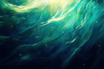 Fototapete - An abstract underwater background filled with swirling, vibrant colors and fluid movements, creating a harmonious yet energetic atmosphere in the depths of the sea