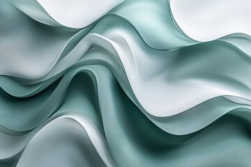Poster - Soft fabric waves in tranquil shades of green and white create a calming visual effect in modern design