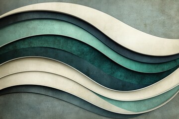 Poster - Abstract design featuring layered waves in shades of blue and green with a textured background