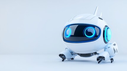 futuristic white robot with blue eyes and black nose modern concept
