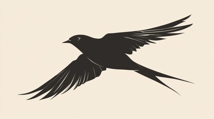Poster - Bird in flight showcasing detailed wings and silhouette against a light backdrop during clear daytime conditions. Generative AI