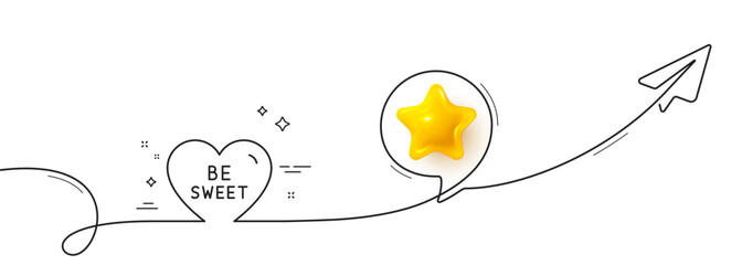 Poster - be sweet line icon. continuous line with share plane. sweet heart sign. valentine day love symbol. 3