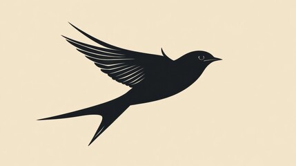 Poster - Silhouette of a flying bird displaying graceful wings in a minimalist design on a light background. Generative AI