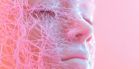 Poster - Human Face Partially Covered by Pink Network Structure