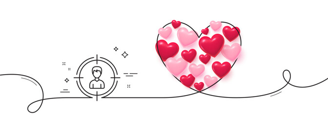 Poster - Head hunting line icon. Continuous line big heart. Business target or Employment sign. 3d hearts in heart shaped loop. Headhunting single line ribbon. Loop curve pattern. Vector