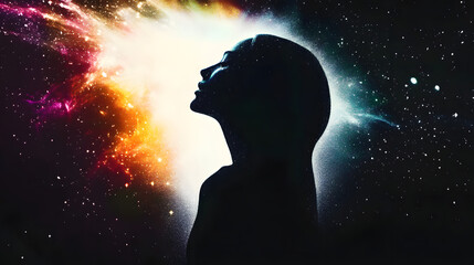 Wall Mural - exploring the depths of the cosmic void through the silhouette of a dreaming figure
