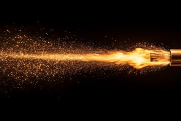 Poster - Fire and sparks erupt from a metallic nozzle during a vibrant display of pyrotechnics at night
