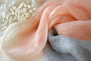 Poster - Elegant fabric draping with delicate floral accents showcasing soft hues