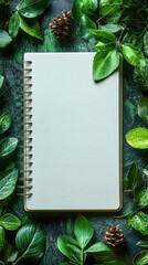 Poster - Blank notebook surrounded by green leaves