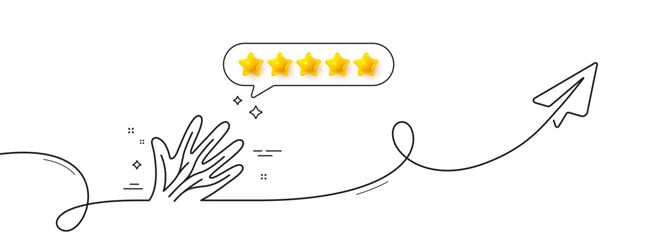 Poster - Veins line icon. Continuous line with share plane. Hand varicose disease sign. Nerves syndrome symbol. Five star rate review in speech bubble. Veins single line ribbon. Loop curve pattern. Vector