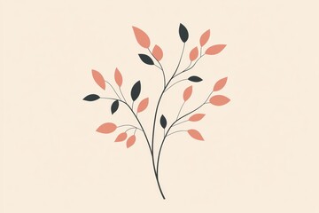 Poster - Tree icon featuring stylized branches and leaves in soft colors against a light background. Generative AI
