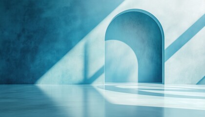 Poster - Inviting Light Blue Wall And Polished Floor With Intriguing Illumination Glare For A Captivating Presentation