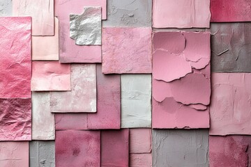 Aufkleber - Textured pink wall art composed of various shades and shapes in a creative display perfect for modern decor
