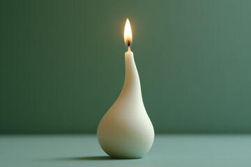 Aufkleber - Unique teardrop-shaped candle burns softly on a pale green background creating a serene atmosphere